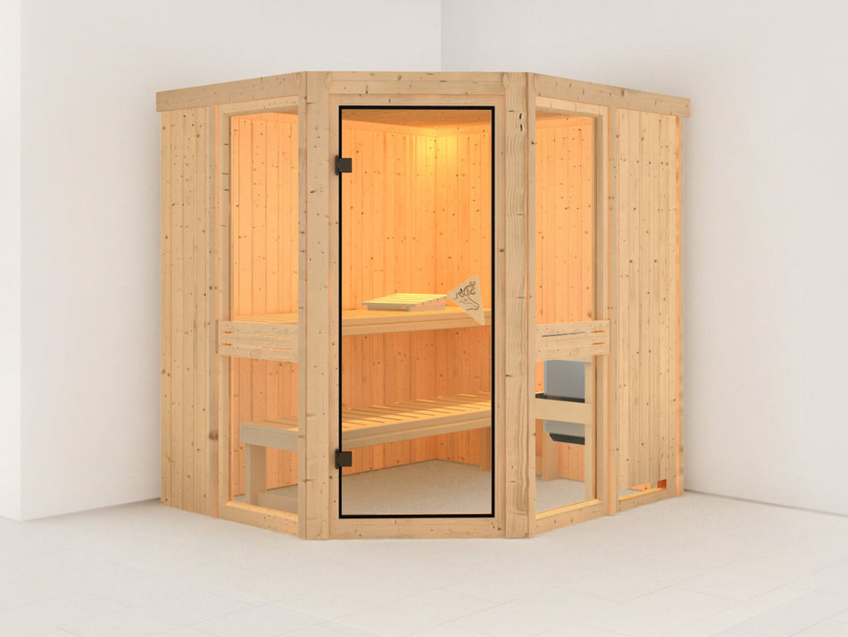 Amelia 1 - Karibu Sauna inkl. 9 kW Bioofen ext. Steuerung Wifi HUUM - ohne Dachkranz -