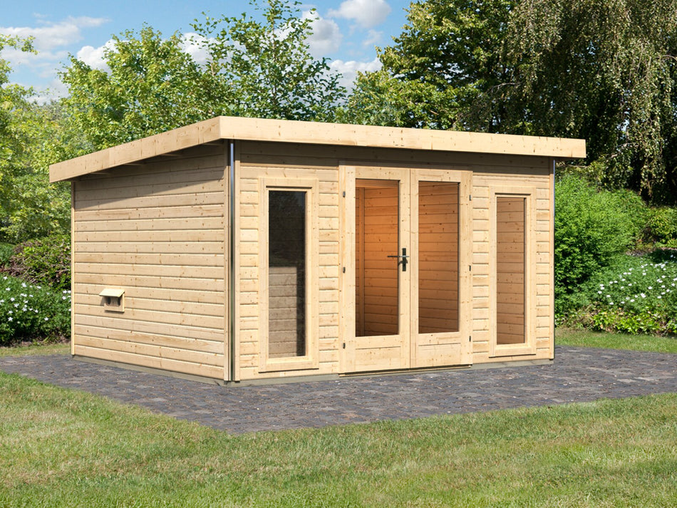 Karibu Saunahaus Mainburg 2 Set A naturbelassen, inkl. 9 kW Ofen ext. Steuerung HUUM