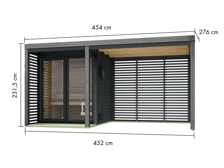 Karibu Hybrid Saunahaus Ares 1, inkl. Anbaudach in anthrazit/graualuminium -ohne Ofen-