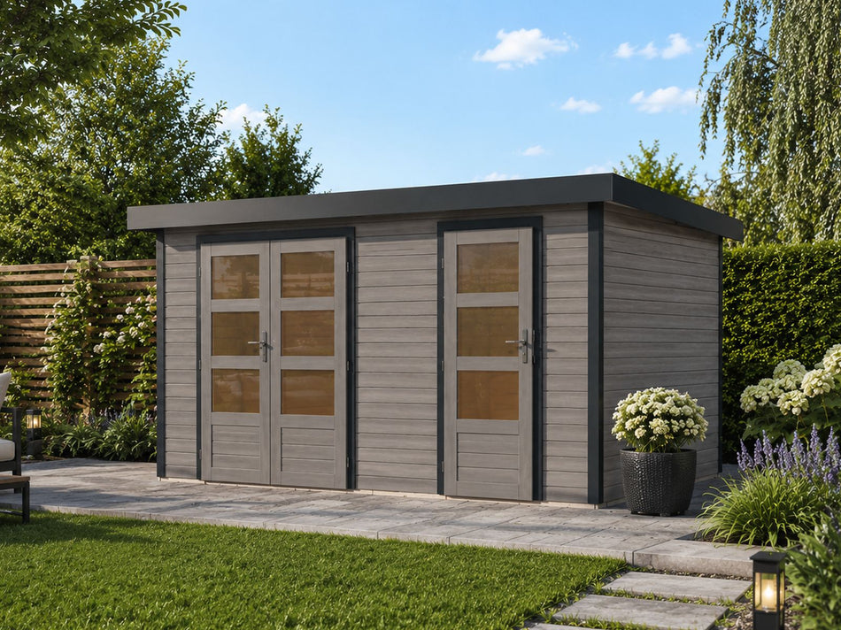 Norlinio Hybrid Zweiraumhaus Woodtallic, wassergrau/anthrazit, inkl. Fußboden