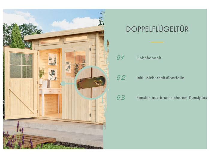 Karibu Gartenhaus Glücksburg 2 natur 19 mm