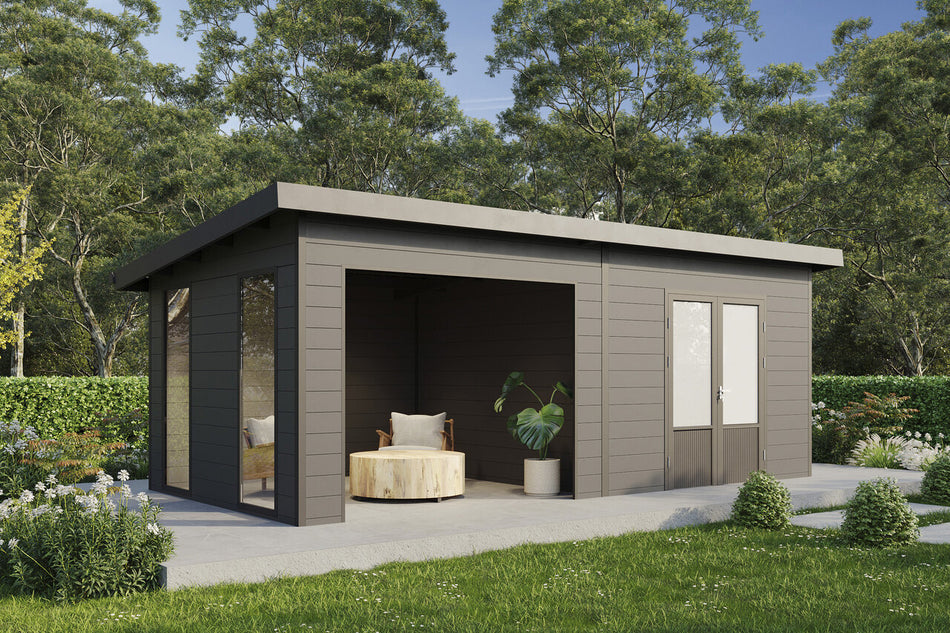 Wolff Finnhaus WPC-Haus Tona 5024 Anthrazit mit Wandpaket