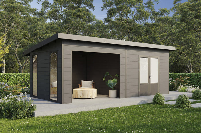 Wolff Finnhaus WPC-Haus Tona 6030 Anthrazit mit Wandpaket