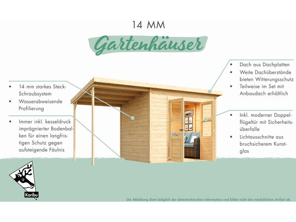 Karibu Gerätehaus Merseburg 4 SET mit Anbaudach
