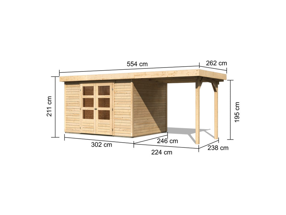 Karibu Gartenhaus Askola 5 mit Anbaudach 2,25 Meter
