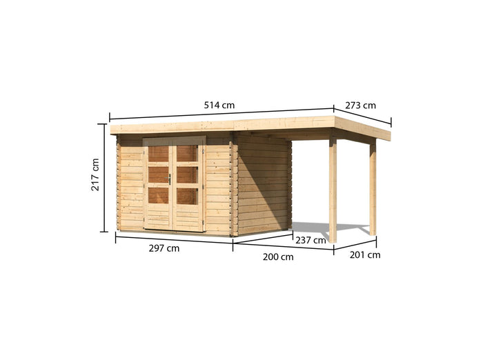 Karibu Gartenhaus Bastrup 3 mit Anbaudach 2 Meter