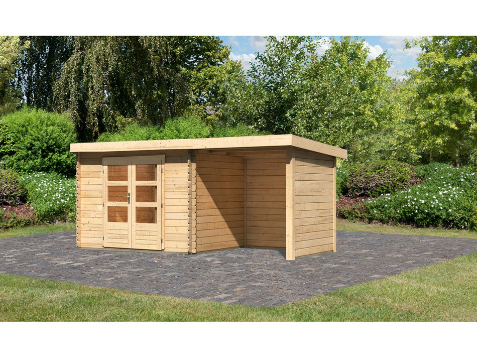 Karibu Gartenhaus Bastrup 3 mit Schleppdach 2 Meter Rück- und Seitenwand