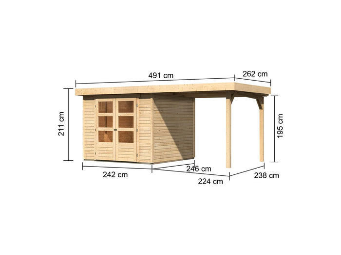Karibu Gartenhaus Askola 3,5 mit Anbaudach 2,25 Meter