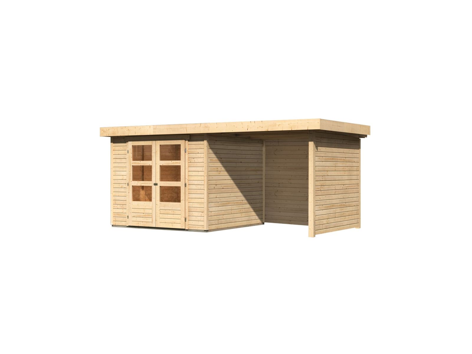 Karibu Gartenhaus Askola 3,5 mit Anbaudach 2,25 Meter, Seiten- und Rückwand