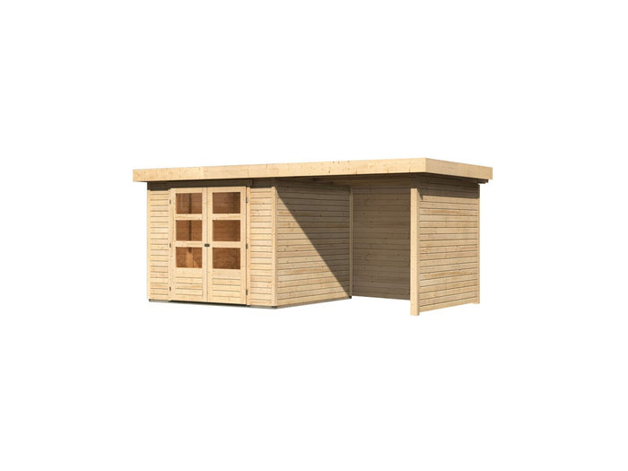 Karibu Gartenhaus Askola 3,5 mit Anbaudach 2,25 Meter, Seiten- und Rückwand