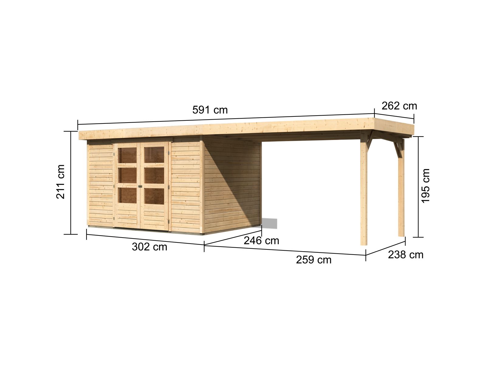 Karibu Gartenhaus Askola 5 mit Anbaudach 2,75 Meter
