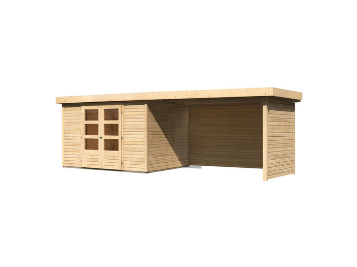 Karibu Gartenhaus Askola 5 mit Anbaudach 2,75 Meter, Seiten- und Rückwand