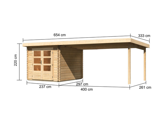 Karibu Gartenhaus Bastrup 4 mit Anbaudach 4 Meter natur