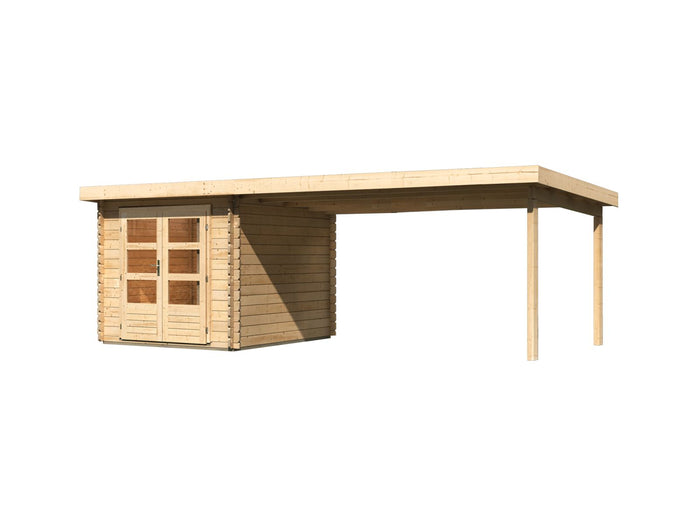 Karibu Gartenhaus Bastrup 4 mit Anbaudach 4 Meter natur