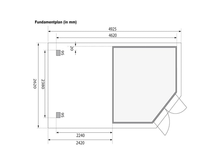 Karibu Gartenhaus Goldendorf 5 terragrau 19 mm mit Anbaudach 2,20 m, Seiten- und Rückwand