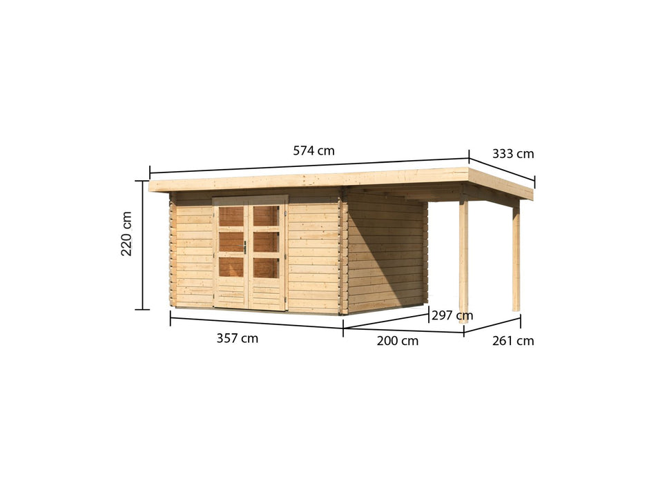 Karibu Gartenhaus Bastrup 7 mit Anbaudach 2 Meter