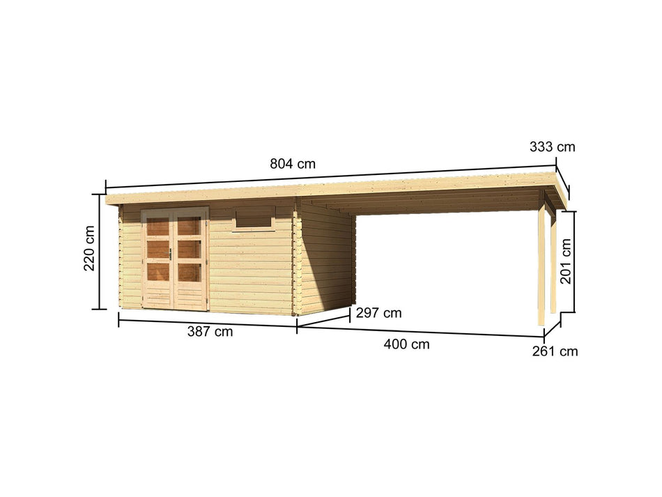 Karibu Gartenhaus Bastrup 8 mit Anbaudach 4 Meter