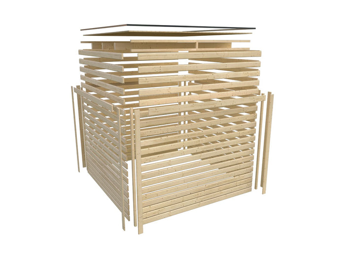 Karibu Gartenhaus Qubic in terragrau mit Anbaudach