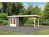 Karibu Gartenhaus Askola 3 in terragrau mit Anbaudach 2,80 Meter