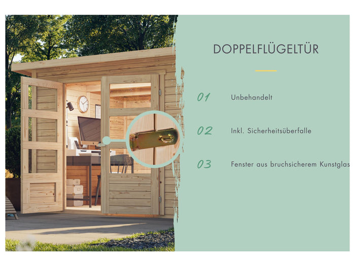 Karibu Gartenhaus Kerko 3 natur mit 2,80 m Anbaudach