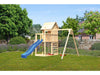 Karibu Stelzenhaus Frieda + Rutsche blau + Doppelschaukel + Kletterwand
