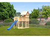 Karibu Stelzenhaus Frieda + Rutsche blau + Anbauplattform + Kletterwand