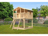Karibu Stelzenhaus Benjamin naturbelassen mit Netzrampe