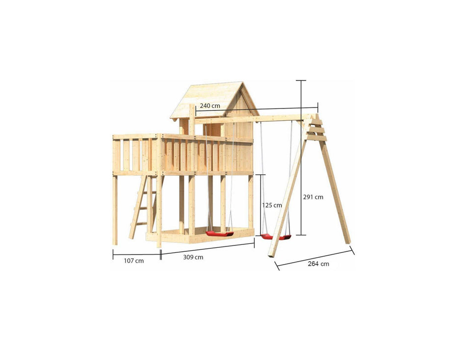 Karibu Stelzenhaus Frieda + Doppelschaukel + Anbauplattform