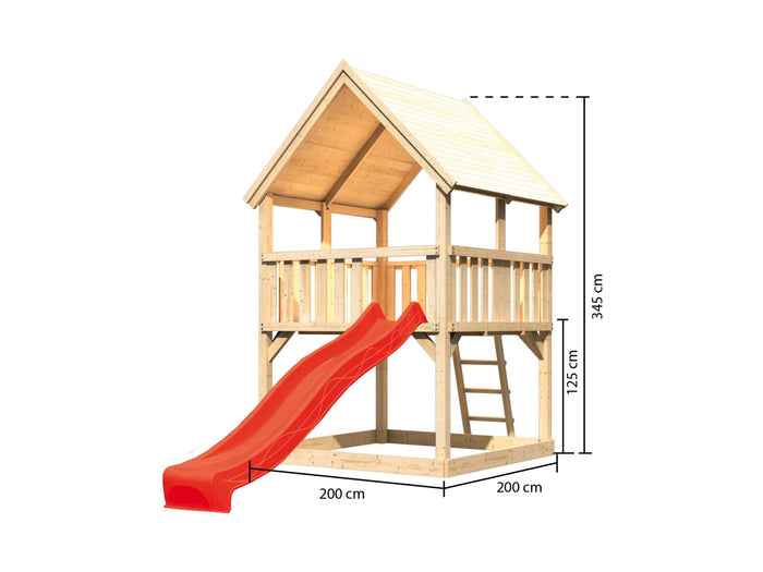Karibu Spielturm Luis Satteldach + Rutsche rot