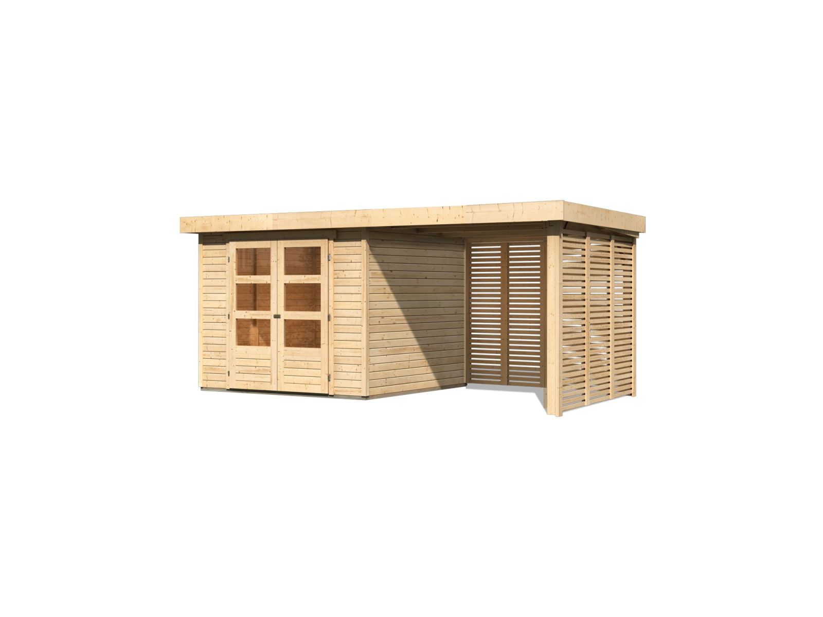 Karibu Gartenhaus Askola 3,5 mit Anbaudach 2,4 m mit Lamellenwänden