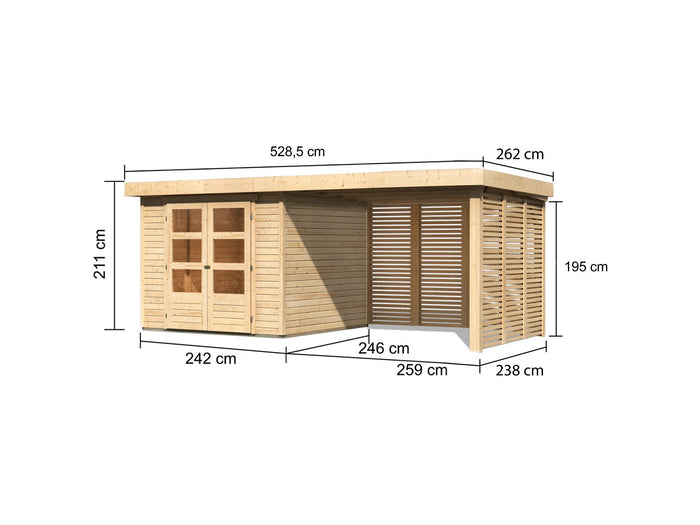 Karibu Gartenhaus Askola 3,5 mit Anbaudach 2,8 m mit Lamellenwänden