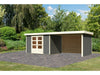 Karibu Gartenhaus Askola 5 mit Anbaudach 2,8 Meter, Seiten- und Rückwand, terragrau