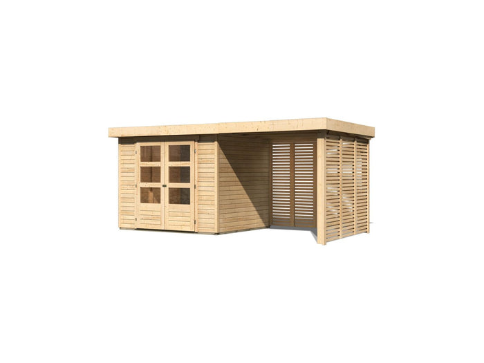 Karibu Gartenhaus Askola 3 mit Anbaudach 2,4 m mit Lamellenwänden