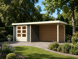Karibu Gartenhaus Askola 3 mit Anbaudach 2,80 m, Rückwand in terragrau