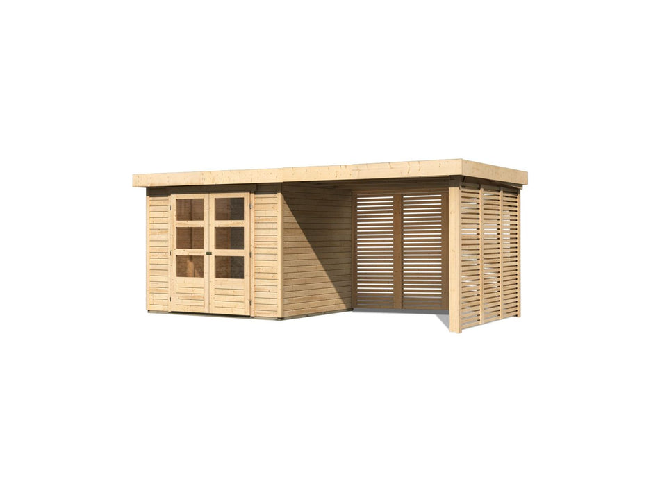 Karibu Gartenhaus Askola 3 mit Anbaudach 2,80 m, Seiten- und Rückwand in Lamellenoptik