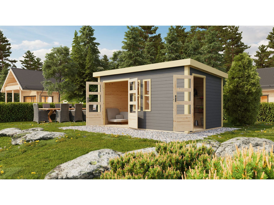 Karibu Gartenhaus Schönbuch 2 in terragrau 38 mm 2-Raum-Haus