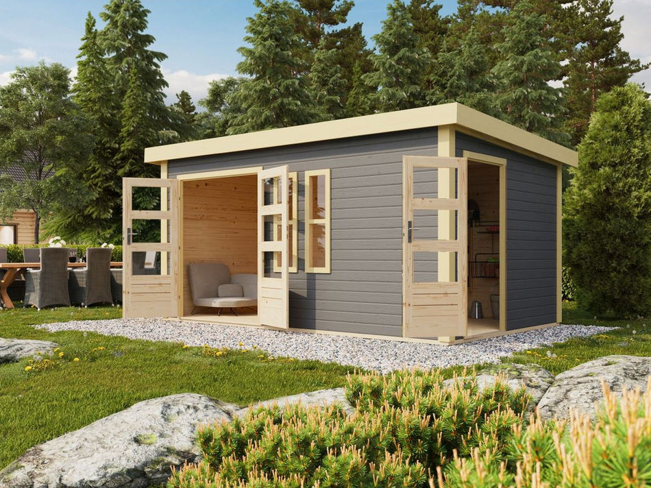 Karibu Gartenhaus Schönbuch 2 in terragrau 38 mm 2-Raum-Haus