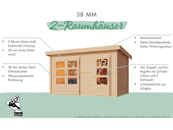 Karibu Gartenhaus Schönbuch 2 in terragrau 38 mm 2-Raum-Haus
