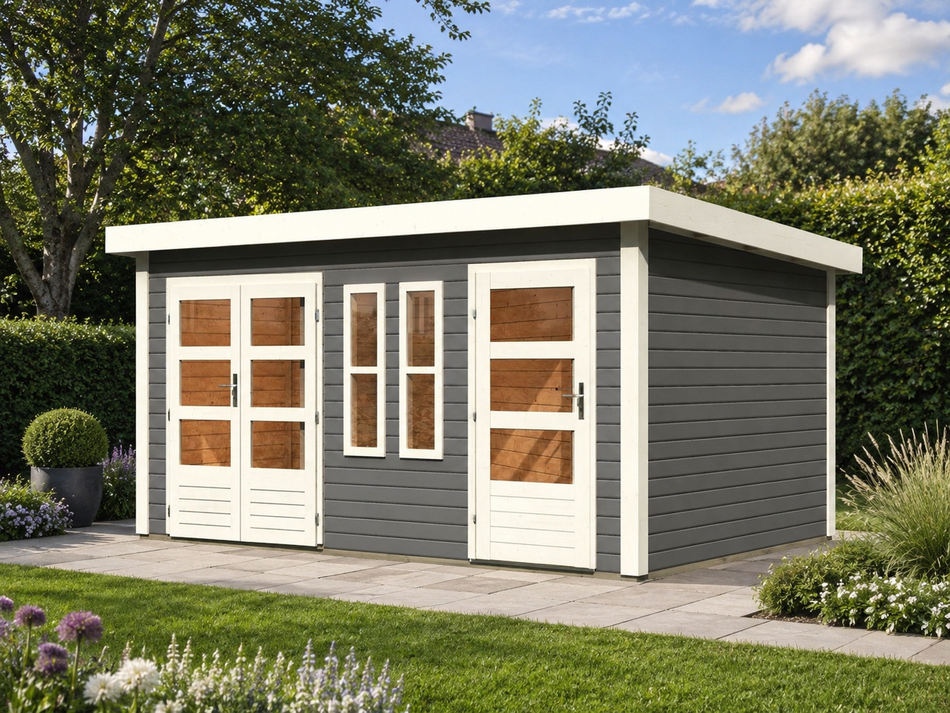 Karibu Gartenhaus Schönbuch 2 in terragrau 38 mm 2-Raum-Haus