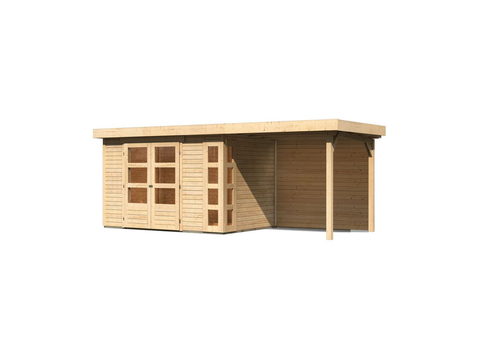 Karibu Gartenhaus Kerko 4 natur mit Anbaudach 2,40 m, Rückwand