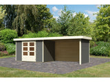 Karibu Gartenhaus Askola 4 terragrau mit Anbaudach 2,80 Meter inkl. Rück-und Seitenwand