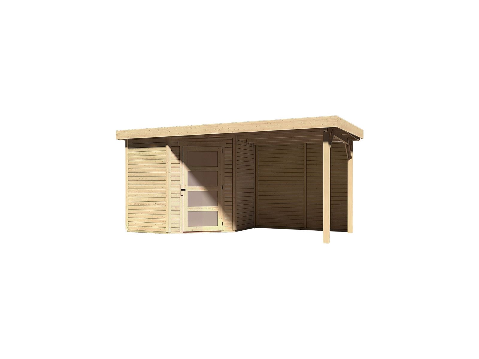 Karibu Gartenhaus Schwandorf 3 natur mit Anbaudach 2,4 m, Rückwand