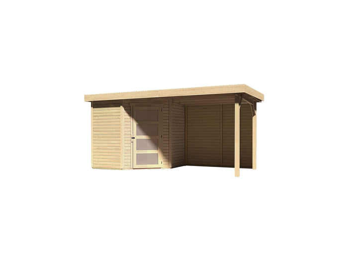 Karibu Gartenhaus Schwandorf 3 natur mit Anbaudach 2,4 m, Rückwand