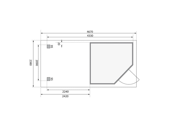 Karibu Gartenhaus Schwandorf 3 terragrau mit Anbaudach 2,4 m, Rückwand