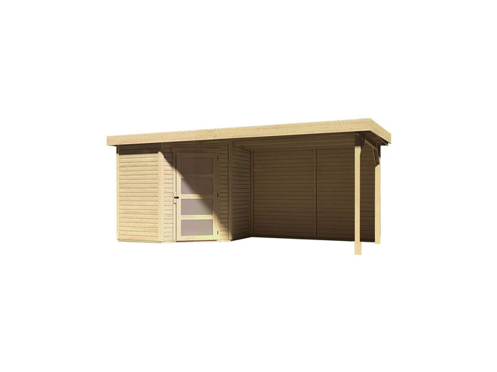 Karibu Gartenhaus Schwandorf 3 natur mit Anbaudach 2,8 m inkl. Rückwand