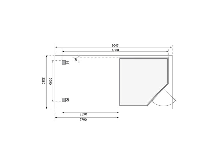 Karibu Gartenhaus Schwandorf 3 natur mit Anbaudach 2,8 m inkl. Rückwand