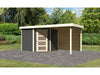 Karibu Gartenhaus Schwandorf 5 terragrau mit Anbaudach 2,40 m inkl. Rückwand