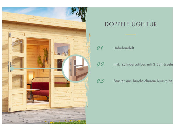 Karibu Gartenhaus Kandern 6 mit Anbaudach 3,2 Meter inkl. Rückwand