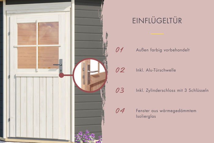 Karibu Saunahaus Mikka 38 mm -terragrau- ohne Ofen- klassische Tür