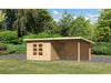 Karibu Gartenhaus Northeim 3 natur mit Anbaudach 3,0 Meter inkl. Rückwand